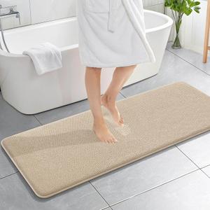 OLANLY Thick Memory Foam Bathroom Runner Rugs 59x20, Extra Soft Absorbent Long Bath Rug, Quick Dry Bath Mats, Non-Slip, Machine Washable Mat for Bathroom, Tub and Shower, Home Decor Accessories, Beige