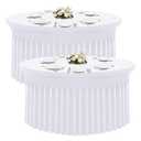 Moosfor Spandex Fitted 48 inch Round Tablecloth 2 Pack, Elastic Stretch Wrinkle Resistant 4FT Table Skirt, Washable Reusable Table Cover for Wedding, Banquet, Party Events, White