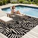 Smiry Outdoor Rug 9x12 ft, Waterproof Reversible Plastic Straw Rugs, Outdoor Area Rug with Leaf Pattern, Outside Floor Mat for Patio, Backyard, Deck, Picnic, Beach, Camping, Black & Beige