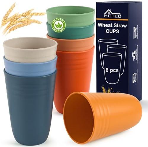 HOTEC 8-Pack 15oz Plastic Cups, BPA-Free Reusable Drinking Cup set, Unbreakable Tumblers, Dishwasher Safe Water Plastic Glasses, Multicolor