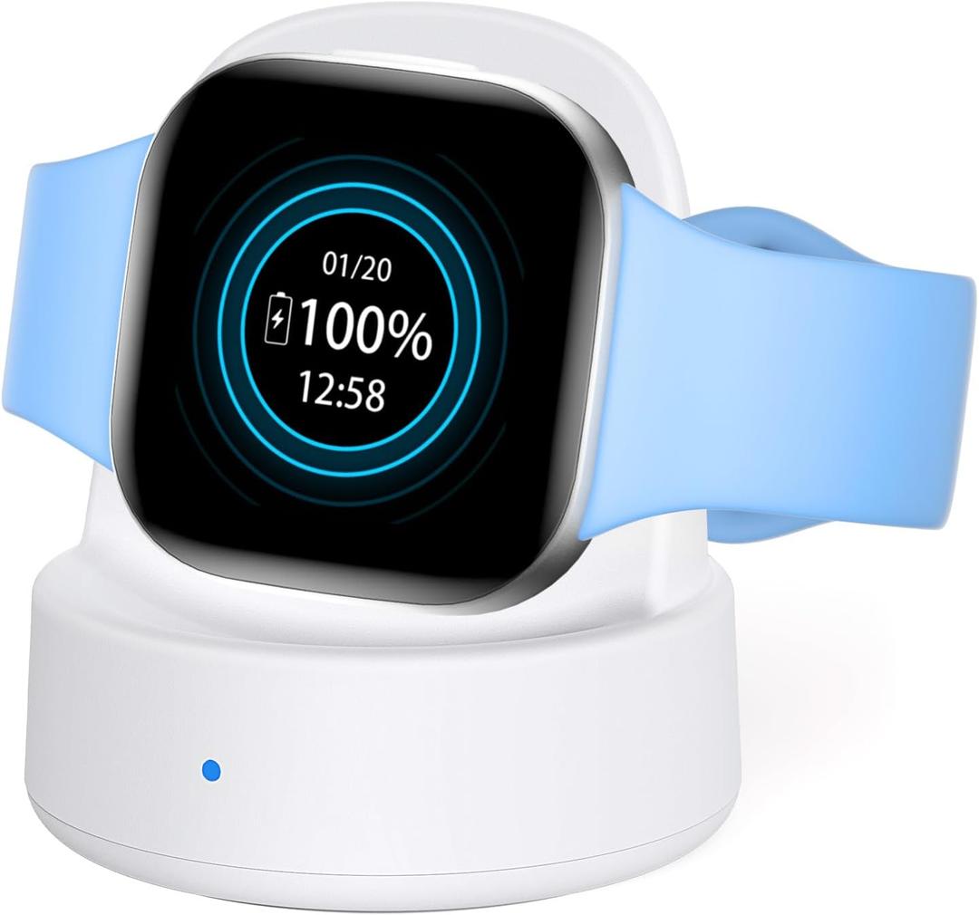 Charger Dock for Fitbit Sense/Sense 2/Versa 3/Versa 4, Charger Replacement Upgraded Magnetic Watch Charger Stand with Charging Cable, Accessories for Fitbit,White
