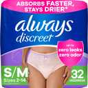 Always Discreet Adult Diapers for Women, Incontinence Underwear, Postpartum Essentials, Disposable Briefs, Max Absorbency, Bladder Leak Protection, Small/Medium, 32ct