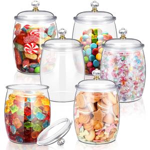 Nuogo 6 Pcs Plastic Candy and Cookie Jar with Lids Decorative Apothecary Jars Candy Buffet Containers Clear Airtight Food Storage Canister Home Decoration(80 oz,Classic)