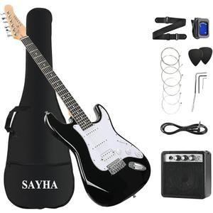 SAYHA Electric Guitar, 39 Inch Solid Full-size Electric Guitar HSS Pickups Starter Kit Includes Amplifier, Bag, Digital Tuner, Strap, String, Cable, Pick, (Black)