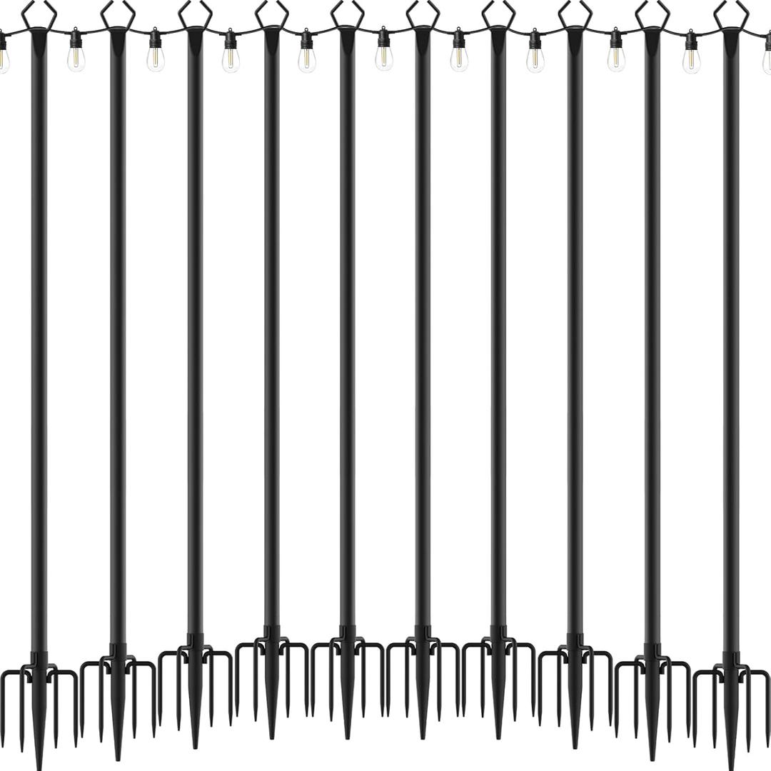 Mutovlin 10 Pack String Light Poles,10 Ft Light Poles for Outside String Lights, Outdoor Lights Pole with Fork, Metal Poles Stand for Patio Deck Backyard