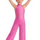 Girls Lyrical Ballet Dance Costume Contemporary Gymnastics Leotard Sleeveless Wide Leg Jumpsuit Unitard for Kids, Size: 11-12 Years