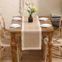 Burlap Table Runner Natural Jute Braided Table Runner 13''x 120'' Long Farmhouse Table Runners with Beige Lace for Spring Summer Parties BBQ's Holidays Rustic Vintage Dining Table Runner