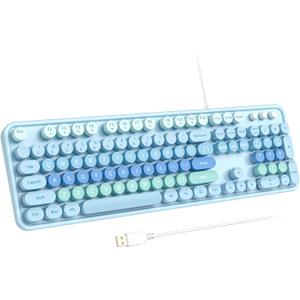 Large Print Keyboard, USB Wired Computer Keyboard with Retro Keycaps, Numeric Keypad and Media Hotkey for Office Desktop PC Laptop and Windows 7 8 10 11 (Blue Colorful)