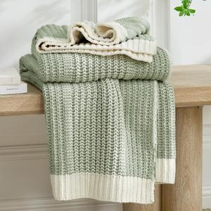 Amélie Home Premium Chenille Throw Blanket, Soft Cozy Luxury Two-Tone Knit Blanket for Couch, Sofa, Chair, Home Decor, Sage Green & Ivory 50"x60"