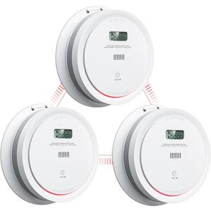 3 Packs Interlinked Smoke Detector Carbon Monoxide Detector Combo, Wireless Interconnected Smoke and Carbon Monoxide Detector with LCD Display & Test/Silence Button, Replaceable Battery