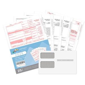 1099 MISC Forms 2025, 4 Part Tax Forms Kit, 25 Vendor Kit of Laser Forms Designed for QuickBooks and Accounting Software, 25 Self Seal Envelopes Included