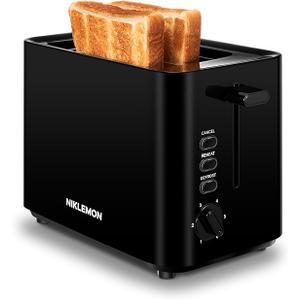 2Slice Toaster, NIKLEMON Full Stainless Steel Toaster with LED Display, Touch Buttons with Long Extra Wide Slots, Bagel, Defrost, Reheat, Cancel Functions, Removable Crumb Tray, 1300W Black