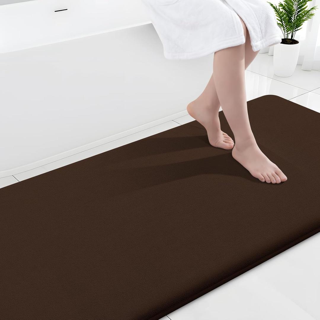Smiry Memory Foam Bath Mat 47x24, Extra Soft and Absorbent Bathroom Mats, Non Slip Washable Carpet for Floor, Shower and Tub, Brown