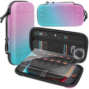 Switch 2 Carry Case Compatible with Nintendo Switch 2 Console,Large Capacity Switch 2 Travel Case, Portable Hard Travel Bag for Switch 2 Console & Accessories, 30 Game Card Slots (Pink Blue Gradient)