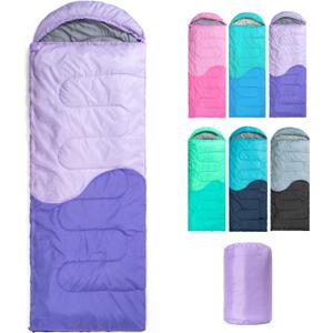 Sleeping Bag - 3 Seasons for Adults Kids Boys Girls Camping Hiking - Warm Cold Weather Lightweight Portable with Compression Bag for Backpacking in Spring, Summer, Fall and Winter (Single, 4 lbs-Purple)