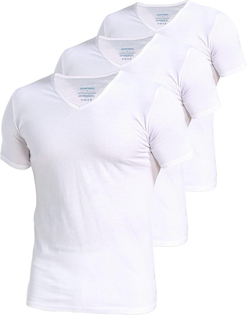 Comfneat Men's 3-Pack Undershirts Stretchy Cotton Spandex T-Shirts V-Neck Shirts for Men (White, XL)