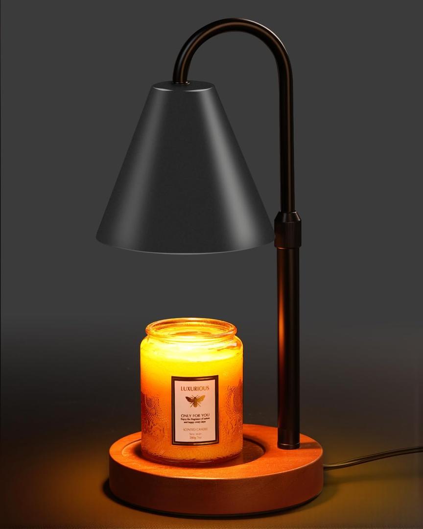 Candle Warmer Lamp with Timer Dimmable,Mothers Day Birthday Gifts for Women Mom, Adiustable Height Modern Candle Warmer Black Candle Lamp for Jar Candle, Home Decor Vintage Wax Warmer with 2 Bulbs