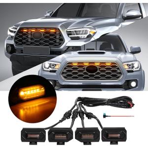 4 Pcs Grille Lights Compatible with Toyota Tacoma 2020 2021 2022 2023 TRD Off Road and Sport Models, OEM Style LED Front Grill Lights for Tacoma Accessories with Fuse & Harness (Amber)