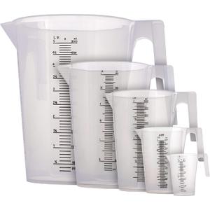 TCP Global 5 Piece Set of Plastic Graduated Measuring and Mixing Pitchers - 500, 1000 Quart, 2000, 3000, 5000 ml Gallon Sizes - Pouring Cups, Measure & Mix Paint, Resin, Epoxy, Kitchen Cooking Baking