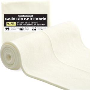 1x1 Solid Rib Knit Fabric, Stretchy Knitted Ribbing for Cuffs, Collars, and Waistbands, Polyester-Spandex Blend, DIY Sewing Trim, 6 x 39 Inches (Cream, 6 x 39 Inches)