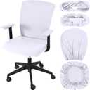Tallew 4 Pcs Office Chair Covers Set Computer Universal Protective Stretchable Chair Seat Covers Desk Armrest Cover Pads Office Cushion Backrest for Rotating(Regular,White)
