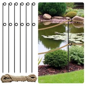 6 Packs 42" Tall Metal Rope Stakes with 50ft Jute Rope