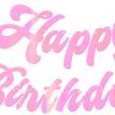 HOUSE OF PARTY Pre-Strung Happy Birthday Banner-No DIY | 6 Feet Pink Shiny Iridescent Happy Birthday Letters Banner Sign, Birthday Hanging Garland Decorations Party Supplies for Girls Women