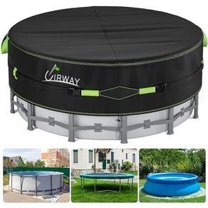 UIRWAY 12 Ft Round Pool Cover with Reflective Strips, Swimming Pool Cover for Above Ground Pools, Solar Cover Including Rope Tie and Luminous Ground Nails, PU Tarp Snug Fit for UV Protected