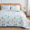 Twin Size Coastal Quilt Bedding Set | Summer Colorful Coral Bedspread | Beach-Themed 2-Piece Reversible Bedding Sets & Collections | Quilted Nautical Coverlet (Twin / Twin XL, Colorful Seascapes)