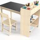doowroodni Kids Art Table and Chair Set, Sturdy Beech Wood Study Desk for Childrens Drawing, Learning & Play - Multi-Functional Activity Table for Home,Toddler Desk with Storage and 1 Chair