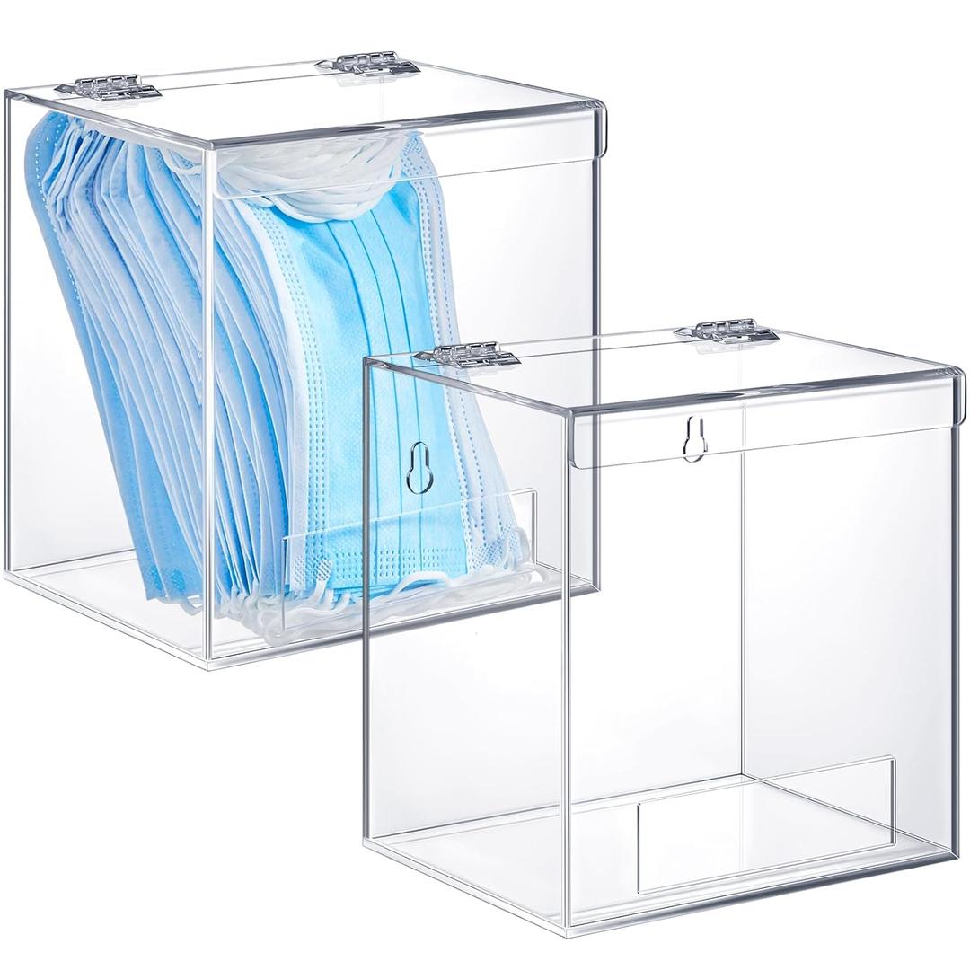 Kathfly 2 Pcs Acrylic Dispenser for Hairnet, Emesis Bags, Wall Mount Clear Acrylic Holder for Beard Nets, Safety Glasses (6.9 x 6.7 x 5 Inches)