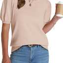 Wiholl Women's Short Sleeve Sweaters Wool Blend Knit Summer Tops Soft Lightweight Business Casual Outfits , Size L