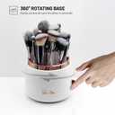 Rotating Makeup Brush Holder with Lid  Dustproof Vanity Organizer for Makeup Brushes, Bonus Foldable Makeup Brush Cleaner Bowl Included, Elegant White Storage Solution