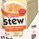 INABA Churu Stew for Cats, Creamy Broth Gele with Shredded Chicken Topper/Treat Pouch with Vitamin E, 1.4 Ounces per Pouch, 12 Pouches, Chicken Recipe (EXP 05/02/28)