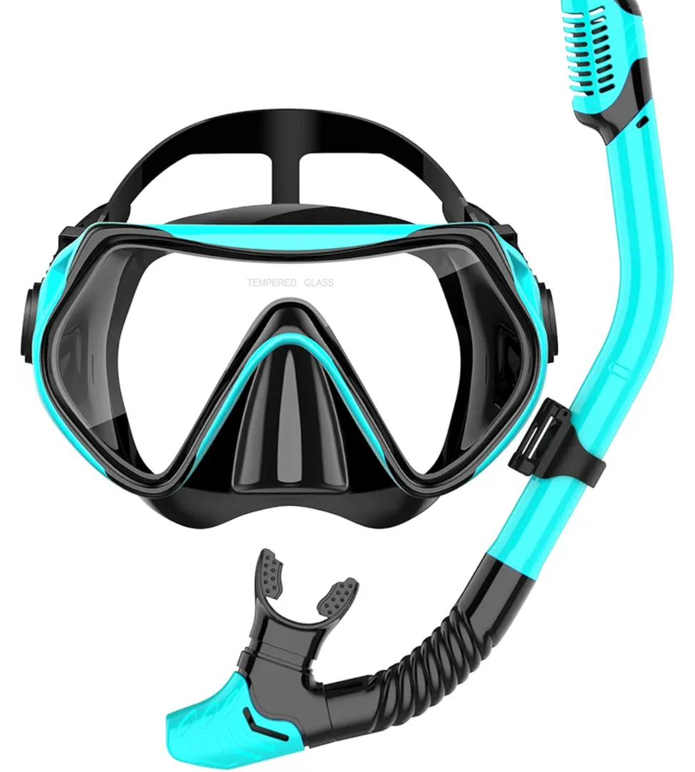 Snorkeling Gear for Adults, Snorkel Set Scuba Diving mask Dry-Top, Adult Swimming Goggles with Nose Cover, HD Tempered Glass Panoramic Anti-Leak Anti-Fog