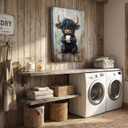 Funny Highland Cow Bathroom Canvas Wall Art Cute Black Cow Baby Animal Picture Wall Decor Vintage Rustic Farmhouse Home Poster Print Painting for Bathroom Toilet Restroom Washroom Decoration, 24"L x 16"W-Canvas