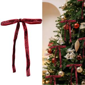 30 Pcs Velvet Christmas Tree Bows Decorations, Vintage Velvet Ribbon Bows with Twist Tie for Wreath Garland Gift Wrapping Indoor Outdoor Decor (Burgundy)