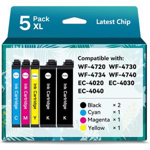 Remanufactured Ink Cartridges for Epson 802XL Ink Cartridges Combo Pack for T802 T802XL for Epson Workforce Pro WF-4740 WF-4720 WF-4734 WF-4730 EC-4020 EC-4030 EC-4040 Printer (5 Pack) (2 Black, 1 Cyan,1 Magenta,1 Yellow)