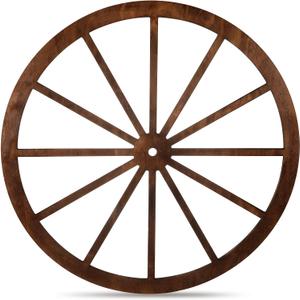 Wood Wagon Wheel Decorative Old Western Style Wagon Wheel Decor Vintage Rustic Wall Hanging Wood Cartwheel Decor for Garden Bar Patio Garage Farmhouse(30 Inch,Brown)