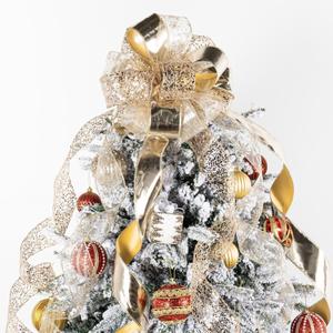 Gold Silver Glitter Christmas Tree Topper Bow 11 Inch with 6 Ribbon Tails 3 Yards Long Wired Ribbon for Holiday Easy Style Party Decoration