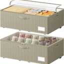 Dayacoco Underbed Storage with Wheels, 2 Pack Under Bed Storage Containers with Clear Lids, No Assembly Required 10.1 inch Rolling Under Bed Storage for Clothes, Beige