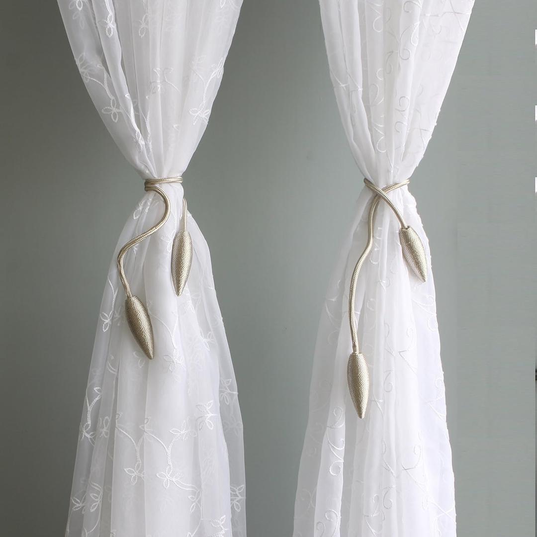 Valea Home 2 Pieces Curtain Tiebacks Clips Creative Window Drape Twist Tie Backs European Style Custom Made Curtain Holders Decorative Draperies Holdbacks, Beige