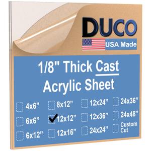 Duco USA-Made Clear Cast Acrylic Sheet 1/8 Inch Thick 12" x 12" - 2 Pack of Transparent Plexiglass Sheet - Lightweight Acrylic Board for Window Replacements, Displays, Signs, and More