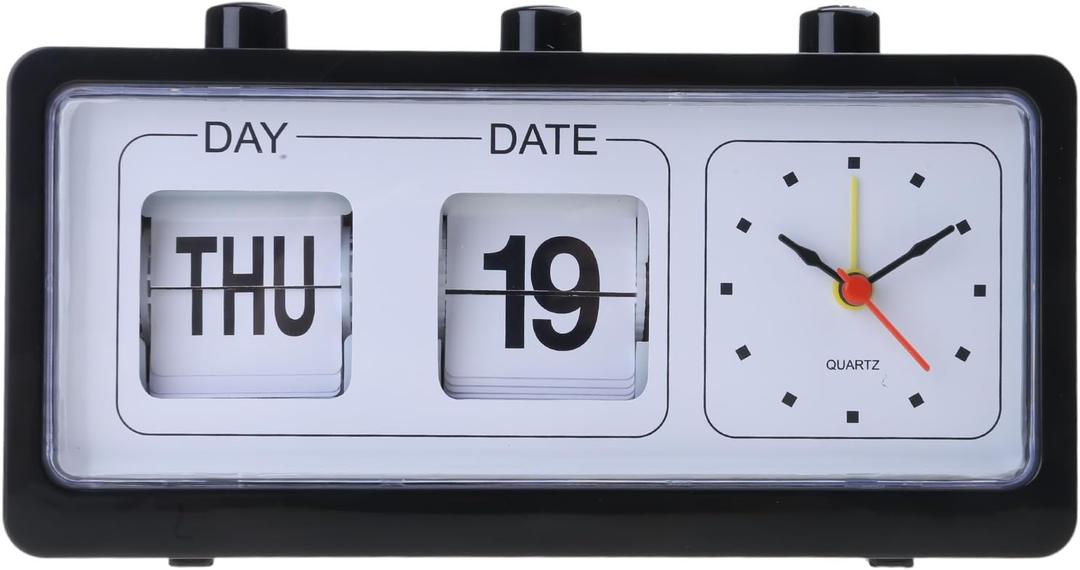 Elegant Vintage Manual Flipped Mechanical Alarm Clock with Calendar Date Day Time Displayfor Distinctive Home Decoration Elegant Living Room Clock (Black)