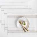 Solino Home Striped Linen Placemats Set of 4-100% Pure Linen Natural and White Place Mats 14 x 19 Inch for Summer - French Stripe