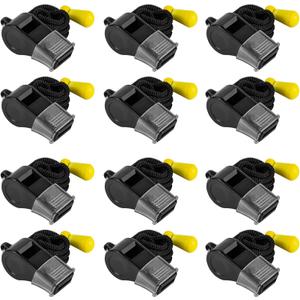 12 Pack Sport Whistles with Lanyar for Coaches, Referees and Officials, Loud Crisp Sound (12 Pcs(black))