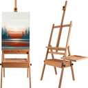 Large Solid Beech Wood Painting Easel with Storage Drawer and Palette (60"~75" H), H-Frame Foldable Wooden Easel Stand with Signature Box for Adults and Students, Holder up to 36''