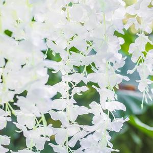 GPARK 12 Pack /45 inch /3.7ft Wisteria Artificial Flower Bushy Silk Vine Ratta Hanging Garland Hanging for Wedding Party Garden Outdoor Greenery Office Wall Decoration White