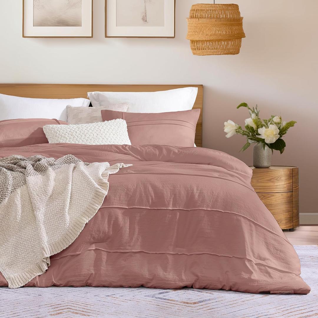 Boho Pink Comforter Full Size, Pinch Pleat Bed Sets Full 3 Piece,Dorm Lightweight Comforter Full Size, Soft and Warm (Dusty Pink,80"*90")