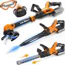 3-IN-1 Kids Garden Tools with Lights and Sounds, Weed Wacker Toy, Leaf Blower Toy, and Hedge Trimmer, Yard Tools Outdoor toys for Boys Pretend Role Play, Christmas Birthday Gifts for Kids 3, 4, 5, 6, 7, 8+